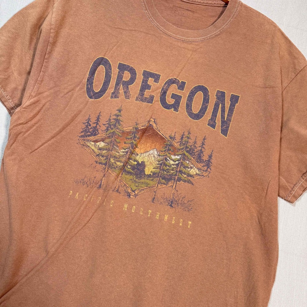 Full Tilt Oregon Pacific Northwest Graphic Tee Brown Washed Retro Mens Medium